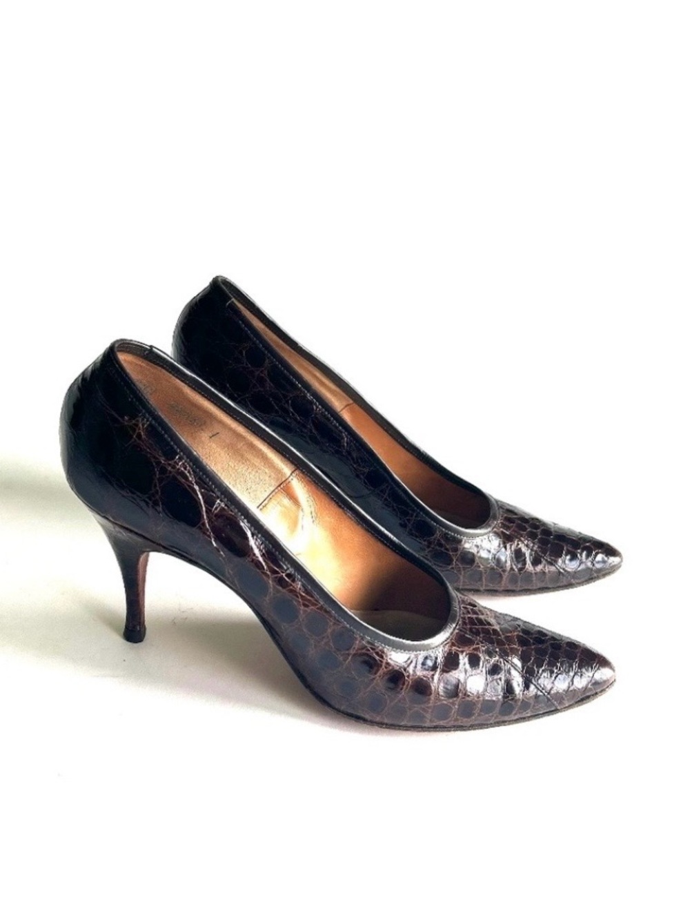 De Liso Debs by Palter Deliso Brown Croc Print Genuine Leather Heels size 7A